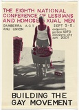 Artist: b'UNKNOWN' | Title: b'The eighth National Conference of Lesbians and Homosexual Men: Building the Gay movement' | Date: 1982 | Technique: b'screenprint, printed in colour from two stencils'