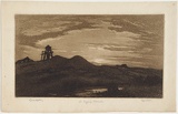 Artist: LINDSAY, Lionel | Title: Old diggings, Creswick | Date: c.1940 | Technique: aquatint and burnishing, printed in brown ink, from one plate | Copyright: Courtesy of the National Library of Australia