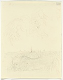 Artist: BOYD, Arthur | Title: Flying figure and landscape. | Date: 1960-70 | Technique: transfer drawing | Copyright: Reproduced with permission of Bundanon Trust