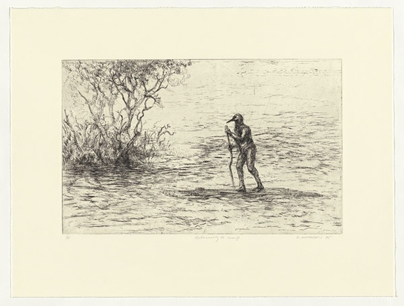 Artist: b'Mortensen, Kevin.' | Title: b'Returning to camp' | Date: 2005 | Technique: b'etching, printed in black ink, from one copper plate' | Copyright: b'\xc2\xa9 Kevin Mortensen'