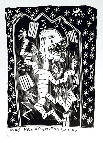 Artist: b'Morgan, Glenn.' | Title: b'Mad man attempting suicide [2].' | Date: 1989 | Technique: b'lithograph'