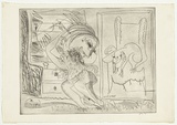 Artist: b'BOYD, Arthur' | Title: b'Figure with head, bird in interior.' | Date: (1968-69) | Technique: b'etching, printed in black ink, from one plate' | Copyright: b'Reproduced with permission of Bundanon Trust'