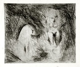 Artist: BOYD, Arthur | Title: Nude walking in a creek with dog and ram's head. | Date: (1962-63) | Technique: etching and drypoint, printed in black ink, from one plate | Copyright: Reproduced with permission of Bundanon Trust