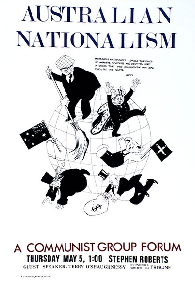 Artist: b'PRESS' | Title: b'Australian Nationalism' | Date: 1977 | Technique: b'screenprint, printed in colour, from multiple stencils'