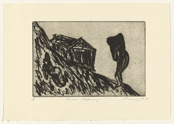 Artist: b'Lee, Graeme.' | Title: b'Temple appearing' | Date: 1989 | Technique: b'etching, printed in black ink with plate-tone, from one plate'