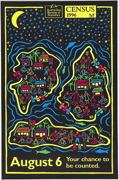 Title: b'Census 96- Torres Straight Islander Remote Area' | Date: 1996 | Technique: b'screenprint, printed colour, from seven stencils'