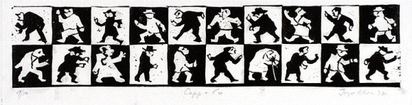 Artist: b'Allen, Joyce.' | Title: b'Capp and Co.' | Date: 1971 | Technique: b'linocut, printed in black ink, from one block'