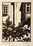 Artist: b'Hawkins, Weaver.' | Title: b'The Piazza' | Date: c.1930 | Technique: b'linocut, printed in black ink, from one block' | Copyright: b'The Estate of H.F Weaver Hawkins'