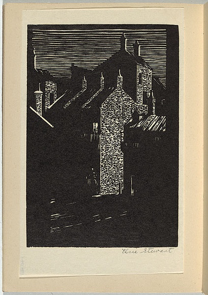 Artist: b'Stewart, Elsie.' | Title: b'(Night street scene): from the book, Running Water, A Play.' | Date: 1940 | Technique: b'linocut, printed in black ink, from one block'