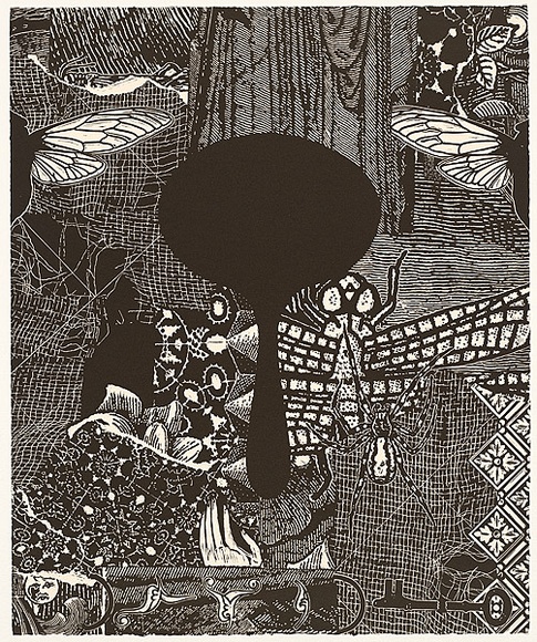 Title: b'On reflection I' | Date: c.2006 | Technique: b'linocut, printed in black ink, from one block'