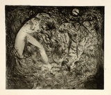 Artist: BOYD, Arthur | Title: Nude with dog in thicket. | Date: (1962-63) | Technique: etching, printed in black ink, from one plate | Copyright: Reproduced with permission of Bundanon Trust