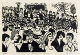 Artist: Allen, Joyce. | Title: Pot Plant Society reception. | Date: 1970 | Technique: linocut, printed in black ink, from one block