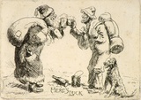 Artist: b'LINDSAY, Lionel' | Title: bGreeting card: Here's luck | Date: 1954 | Technique: b'etching, printed in black ink, from one plate' | Copyright: b'Courtesy of the National Library of Australia'