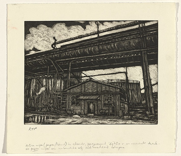 Artist: b'Gittoes, George.' | Title: b'Our house' | Date: 1991 | Technique: b'etching, printed in black ink, from one plate'