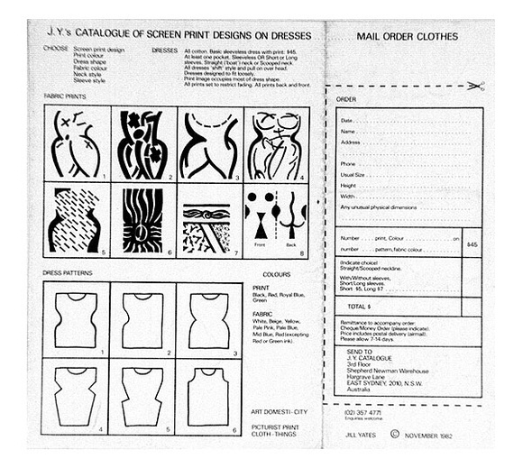 Artist: b'MERD INTERNATIONAL' | Title: bJ Y's catalogue of screen print designs on dresses | Date: 1982 | Technique: b'screenprint'