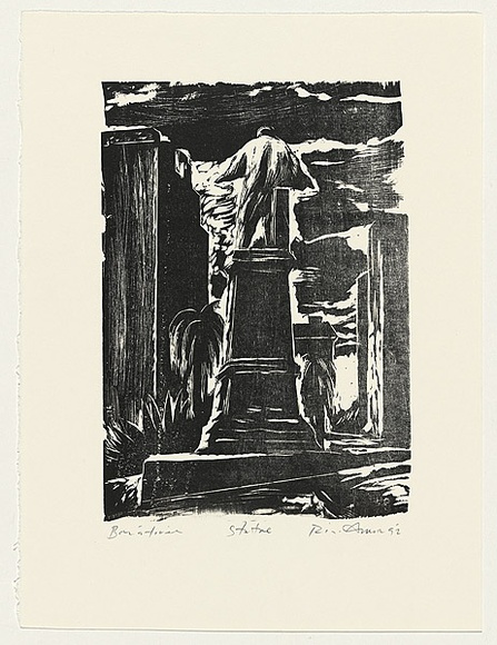 Artist: b'AMOR, Rick' | Title: b'Statue.' | Date: 1992 | Technique: b'woodcut, printed in black ink, from one block'