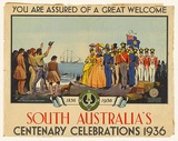 Artist: b'Grey, F. Millward.' | Title: bSouth Australia's centenary celebrations 1936 | Date: 1935 | Technique: b'lithograph, printed in colour, from multiple stones [or plates]'