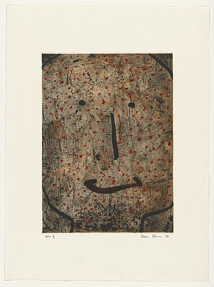 Artist: b'Bowen, Dean.' | Title: b'Head' | Date: 1991 | Technique: b'aquatint, scraping and burnishing, printed in colour, from multiple plates; handcoloured'