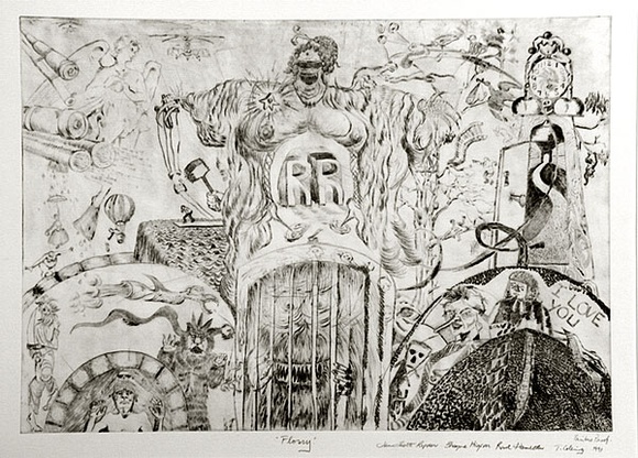 Artist: b'Ryder, Jan Scott.' | Title: b'Flossy.' | Date: 1991 | Technique: b'drypoint, printed in black ink, from one plate'