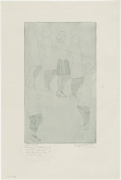 Artist: b'WALKER, Murray' | Title: b'Six models.' | Date: 1973 | Technique: b'etching, printed in black ink, from one plate'