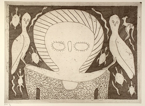 Artist: b'KARADADA, Ross' | Title: b'not titled [Wandjina figure]' | Date: 1998 | Technique: b'etching, printed in black ink, from one plate'
