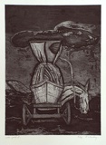 Artist: Bodey, Elisabeth. | Title: Folly | Date: 1986, November | Technique: sugarlift etching, printed in blue/black ink, from one plate