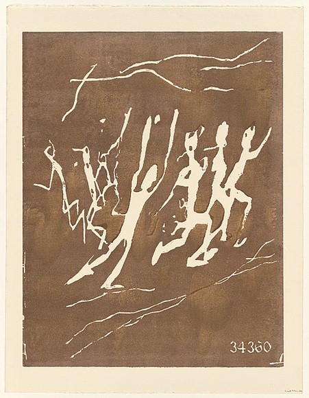 Artist: b'Tillers, Imants.' | Title: b'Flight at 34360' | Date: 1994 | Technique: b'woodcut, printed in brown ink, from one block' | Copyright: b'Courtesy of the artist'