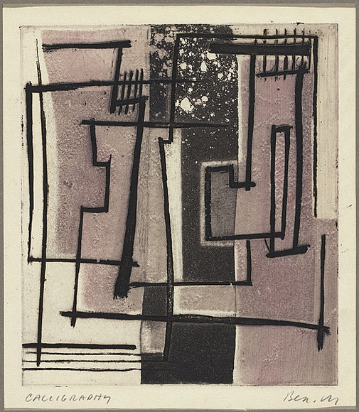 Artist: b'MADDOCK, Bea' | Title: b'Calligraphy' | Date: 1959 | Technique: b'etching, aquatint, deep etch and colour relief, printed in colour with plate-tone,'