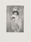 Artist: WALKER, Murray | Title: Big woman and flasher. | Date: 1976 | Technique: etching and aquatint, printed in black ink, from one plate