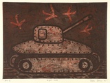 Artist: b'Bowen, Dean.' | Title: b'Night battle' | Date: 1991 | Technique: b'etching, printed in red and black ink, from two plates'