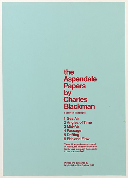 Artist: b'Blackman, Charles.' | Title: b'(Title page)' | Date: 1966 | Technique: b'lithograph, printed in colour, from multiple stones [or plates]'