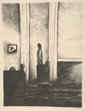 Artist: b'Trenfield, Wells.' | Title: b'The quiet room with Ainslie Reaves' | Date: 1980s | Technique: b'lithograph, printed in black ink, from one stone'