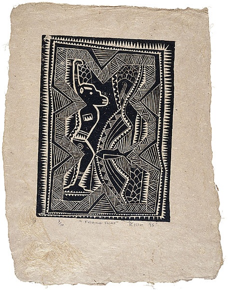 Artist: b'Mae, Kissie.' | Title: b'Fishing float' | Date: 1995 | Technique: b'woodcut, printed in black ink, from one block'