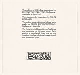 Title: b'Colophon for Bruno Leti: Landscapes, memories and fantasies' | Date: 1987 | Technique: b'offset-lithograph, printed in black ink, from one plate'