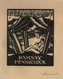 Artist: FEINT, Adrian | Title: Bookplate: Ramsay Pennicuick. | Date: (1927) | Technique: wood-engraving, printed in black ink, from one block | Copyright: Courtesy the Estate of Adrian Feint