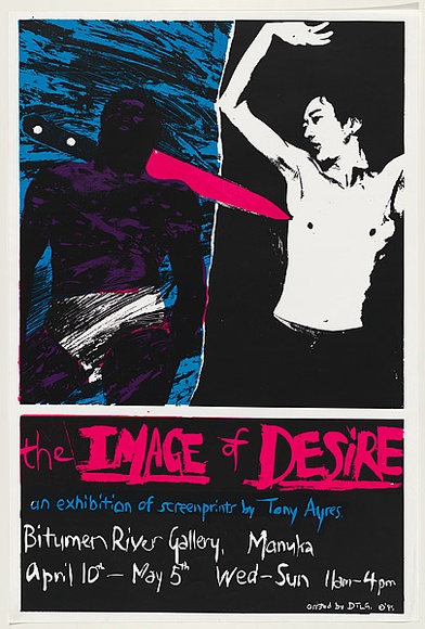 Title: b'The Image of Desire - An exhibition of screenprints.' | Date: 1985 | Technique: b'screenprint, printed in colour, from three stencils'