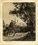 Artist: Farmer, John. | Title: Landscape with pond. | Date: c.1960 | Technique: etching, drypoint, printed in black ink with plate-tone, from one plate