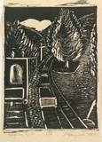 Artist: ROSENGRAVE, Harry | Title: Belgrave rail [1]. | Date: 1953 | Technique: linocut, printed in black ink, from one block
