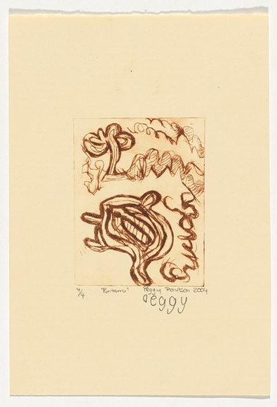 Artist: b'Poulson, Peggy Napururrla.' | Title: b'Puntarru' | Date: 2004 | Technique: b'drypoint etching, printed in brown ink, from one perspex plate'