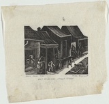 Artist: BUZACOTT, Nutter | Title: West Melbourne street scene. | Date: 1938 | Technique: wood-engraving, printed in black ink, from one block