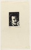 Artist: AMOR, Rick | Title: Not titled (worried male face 2). | Date: 1983 | Technique: woodcut, printed in black ink, from one block