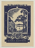 Artist: b'FEINT, Adrian' | Title: b'Bookplate: Zara Gowrie.' | Date: 1944 | Technique: b'wood-engraving, printed in black ink, from one block' | Copyright: b'Courtesy the Estate of Adrian Feint'