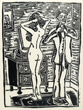 Artist: b'Larter, Richard.' | Title: b'Woman and man (one of 2): from the Age of reason' | Date: c.1958 | Technique: b'linocut, printed in black ink, from one block'