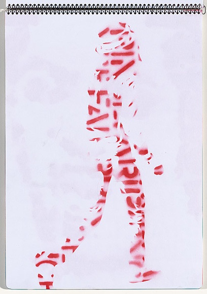 Title: b'Chickenpox' | Date: 2003-2004 | Technique: b'stencil, printed with red aerosol paint, from multiple stencils'