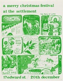 Artist: b'WORSTEAD, Paul' | Title: b'A merry christmas festival at the settlement.' | Technique: b'screenprint, printed in green ink, from one stencil' | Copyright: b'This work appears on screen courtesy of the artist'