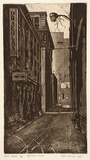 Artist: b'IRVING, Tony' | Title: b'Drewery Lane' | Date: 1990 | Technique: b'etching and aquatint, printed in black/brown ink, from one plate'