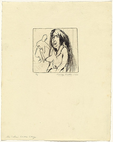 Artist: b'WALKER, Murray' | Title: b'The Indian snake lady' | Date: 1962 | Technique: b'drypoint, printed in black ink, from one plate'