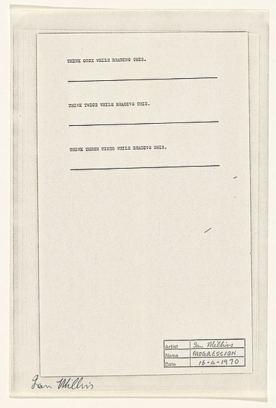 Title: Think once while reading this | Date: 1970 | Technique: pen and ink on typescript on offset-lithograph and xerox
