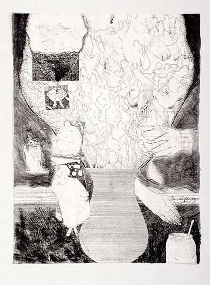 Artist: b'Croft, Christopher.' | Title: b'not titled.' | Date: 1988 | Technique: b'etching and aquatint, printed in colour, from multiple plates' | Copyright: b'\xc2\xa9 Christopher Croft. Licensed by VISCOPY, Australia, 2007.'