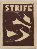 Artist: b'McClintock, Herbert.' | Title: b'Strife [Cover].' | Date: 13 October 1930 | Technique: b'linocut, printed in brown ink, from one block' | Copyright: b'\xc2\xa9 Marie McClintock'